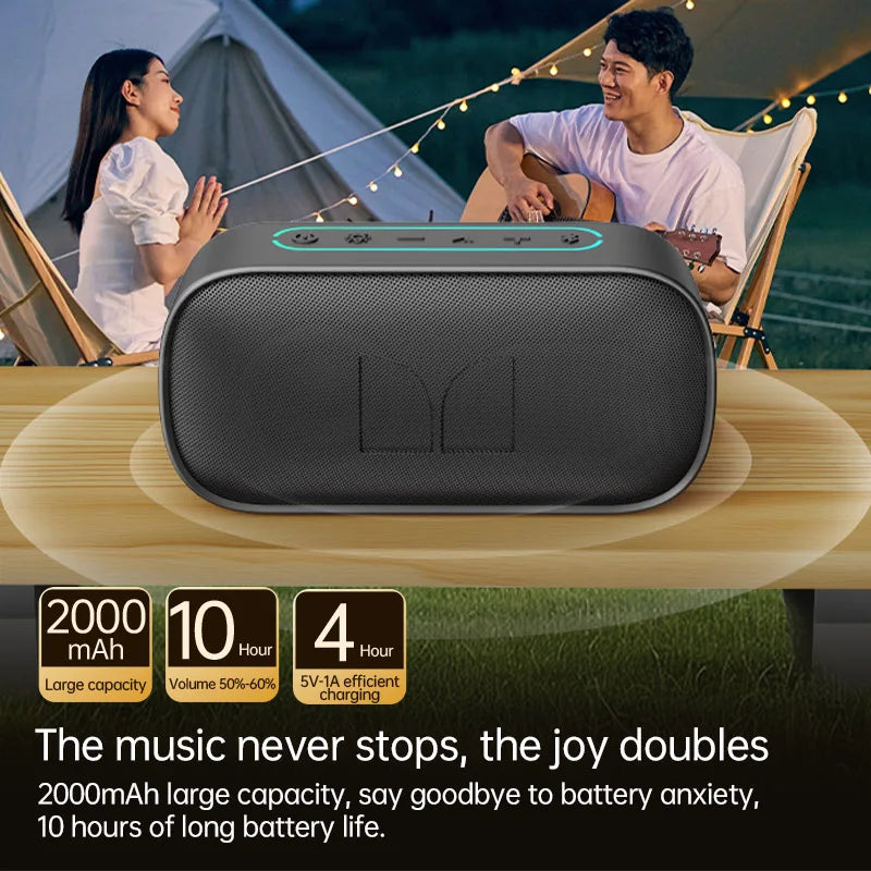 Black rectangular monster d133 portable stereo surround wireless speaker audio player with textured grille and blue control buttons