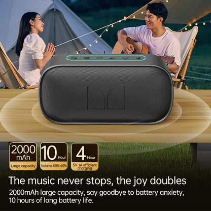 Black rectangular monster d133 portable stereo surround wireless speaker audio player with textured grille and blue control buttons