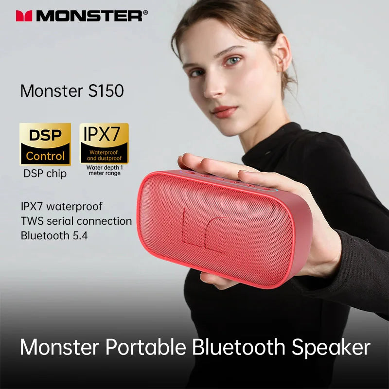 Red monster d133 portable stereo surround wireless speaker audio player with textured mesh grille and compact design