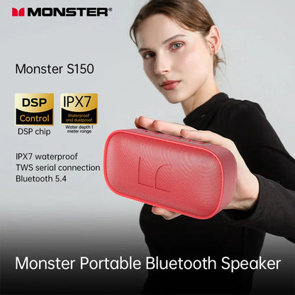 Red monster d133 portable stereo surround wireless speaker audio player with textured mesh grille and compact design
