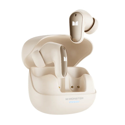 Cream-colored monster mqt52 wireless hifi stereo earphones with noise canceling music and music gaming headset design