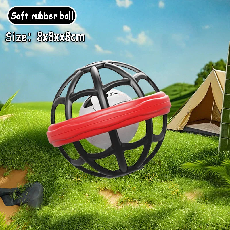 Montessori music instruments toy baby featuring a white soft rubber ball enclosed in black mesh with red elastic band