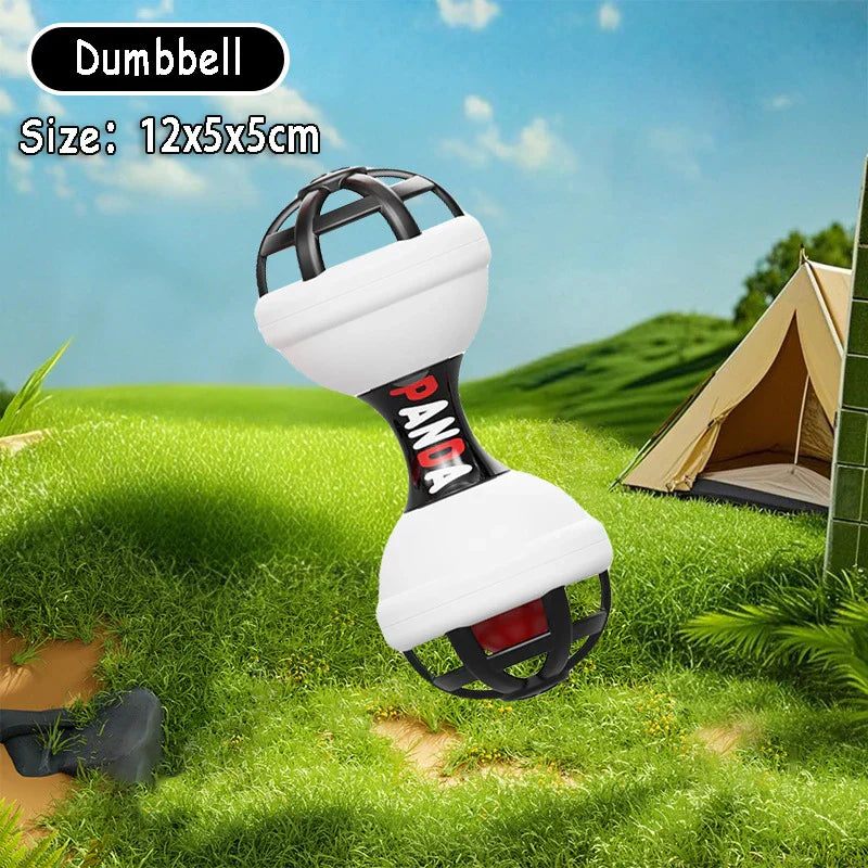 White and black panda brand dumbbell with spherical cage design for montessori music instruments toy baby dental gum sand use