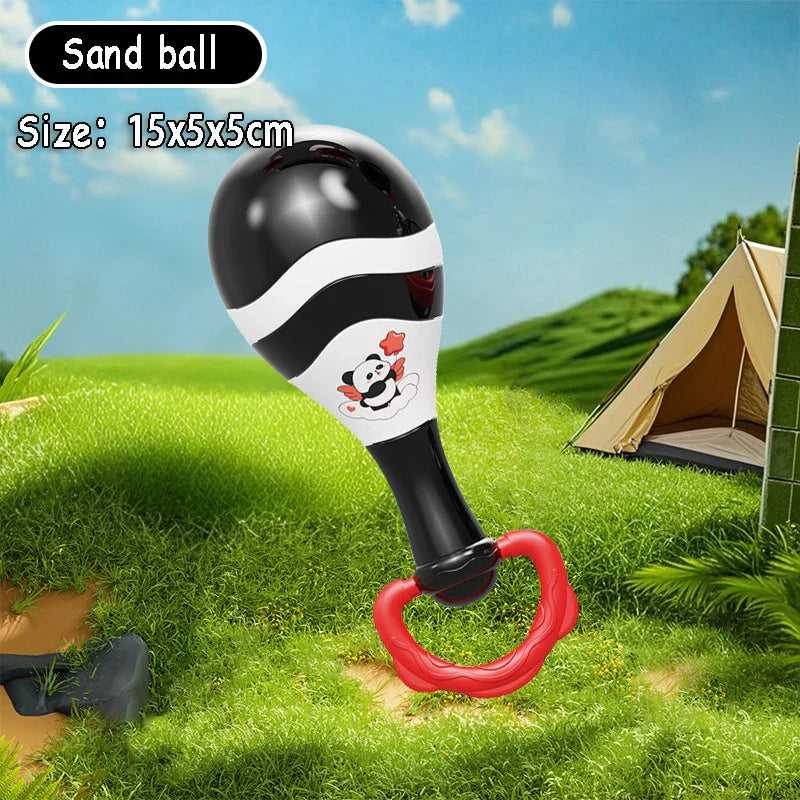Montessori music instruments toy baby dental gum sand hammer hand bell with black and white striped ball and red handle panda design