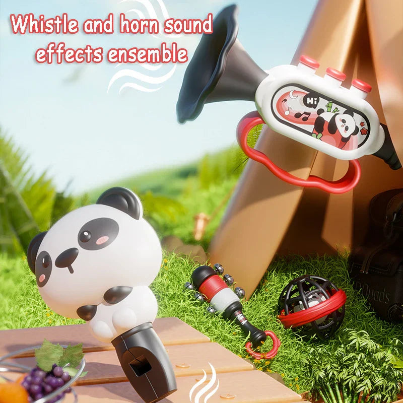 Cute white and black panda-shaped whistle made of soft plastic for children in montessori music instruments toy baby set