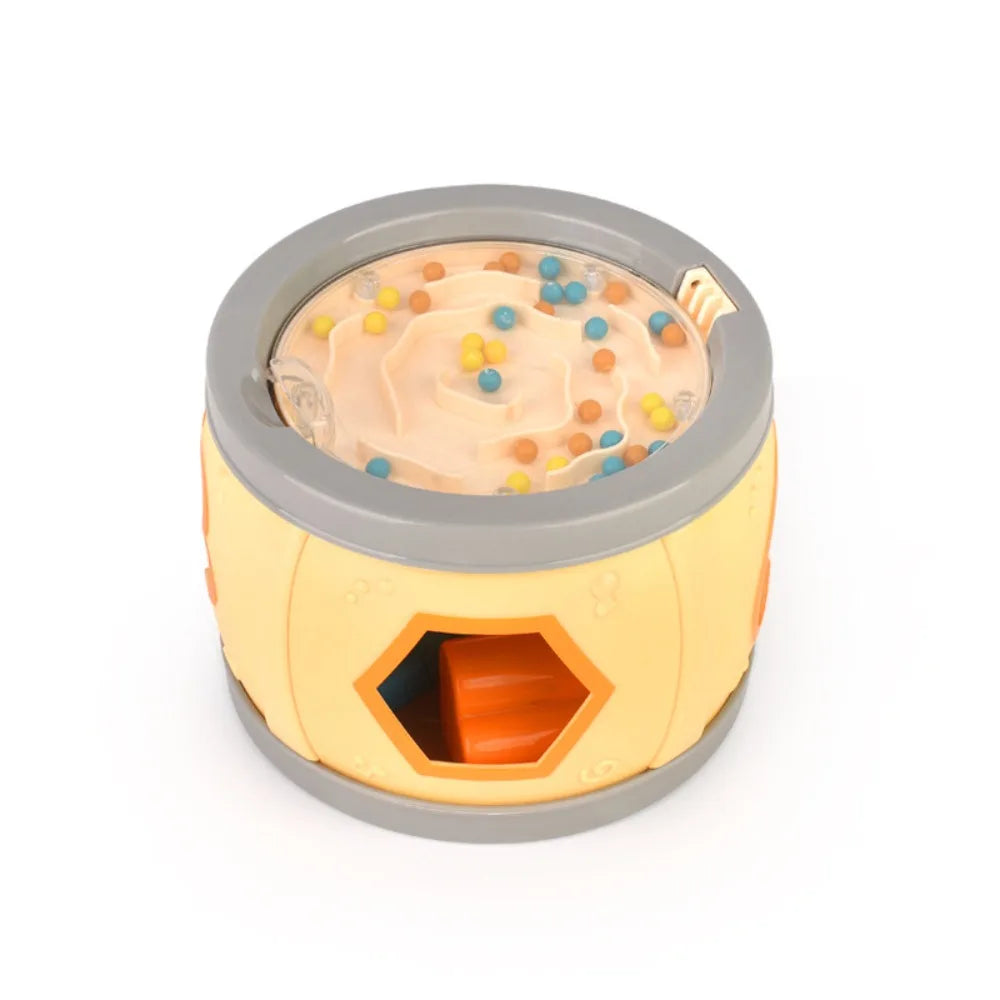 Yellow and gray plastic montessori musical drums set percussion with colorful sprinkles inside for baby musical instrument learning