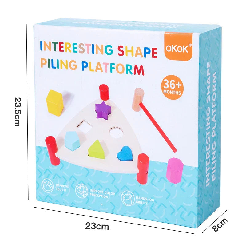 Montessori-style colorful wooden early learning percussion table with red hammer toy educational musical instrument blocks