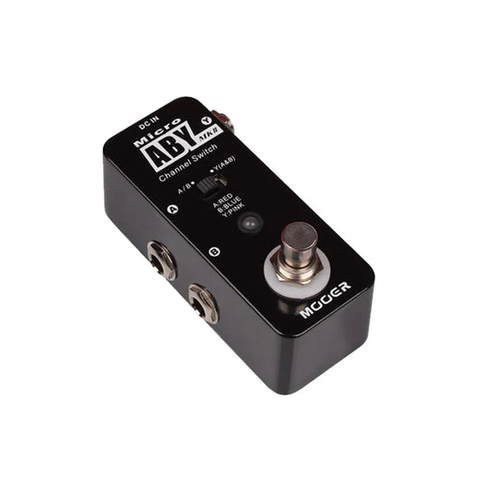 Mooer aby mkii metal shell channel switch guitar pedal in black with silver footswitch and input output jacks