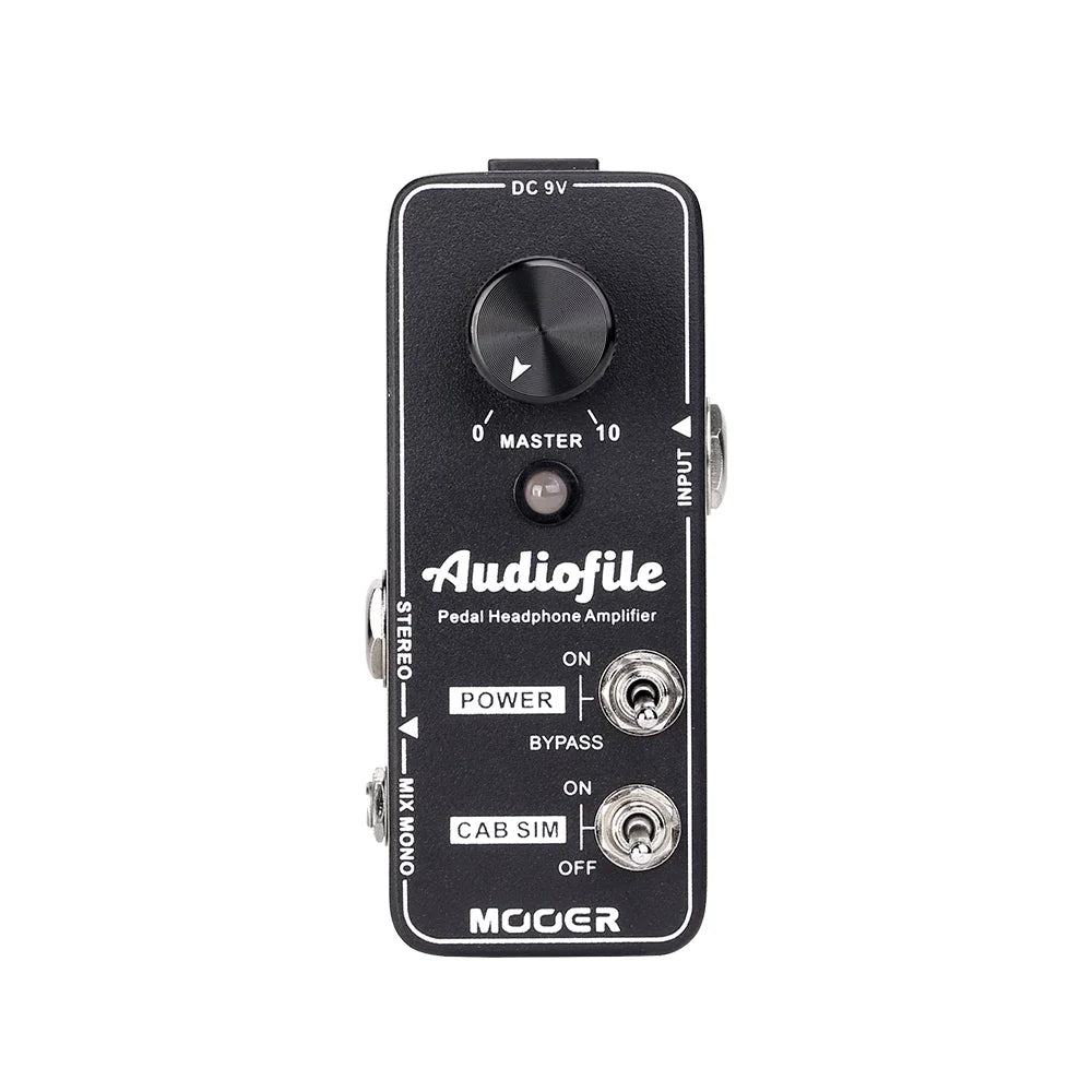 Black mooer audiofile guitar effect pedal with headphone amplifier and analog speaker cabinet simulation metal shell