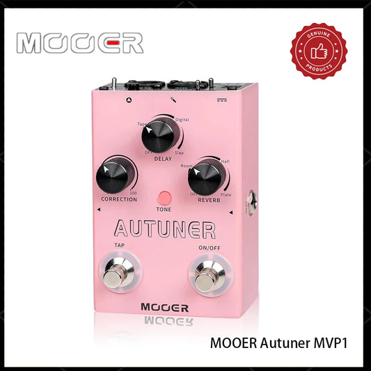Pink mooer autuner mvp1 vocal effects pedal with black knobs silver footswitches for pitch correction and tone control