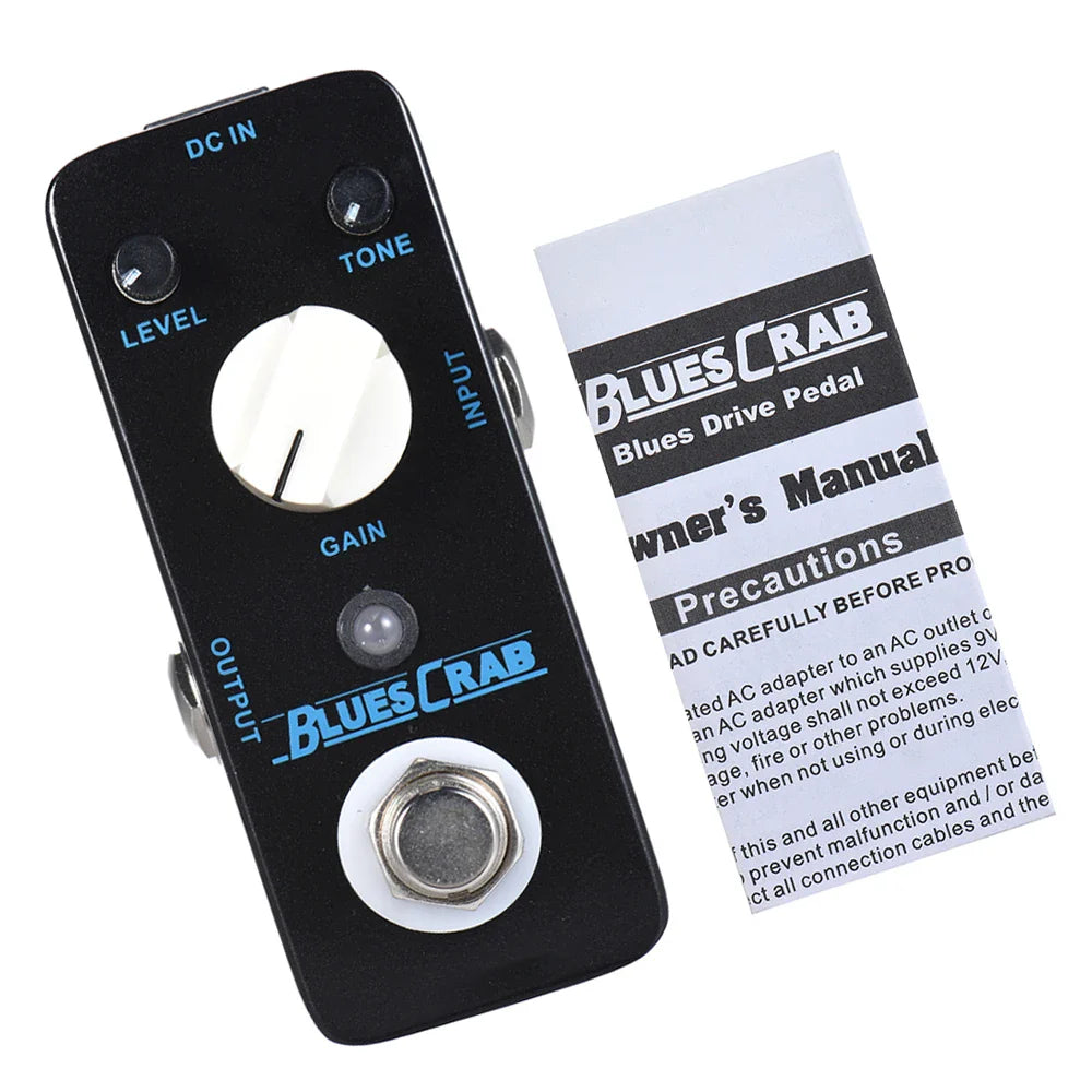 Mooer Blues Crab blues overdrive pedal with white knobs blue branding metal shell for overdrive sound effects