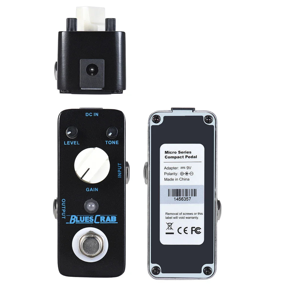Mooer blues crab black blues overdrive pedal with white knobs silver footswitch metal shell for overdrive sound