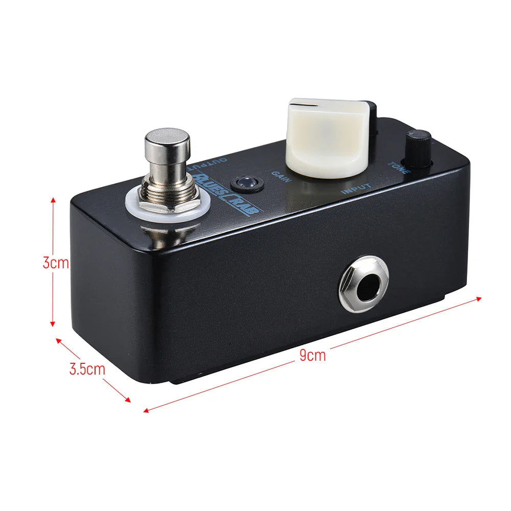 Black mooer blues crab blues overdrive guitar effects pedal with silver footswitch cream knob black tone dial metal shell
