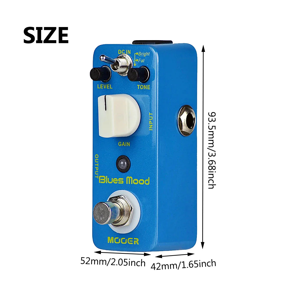 Mooer blue mood overdrive guitar pedal in blue with white knobs true bypass and full metal shell for blues style tones