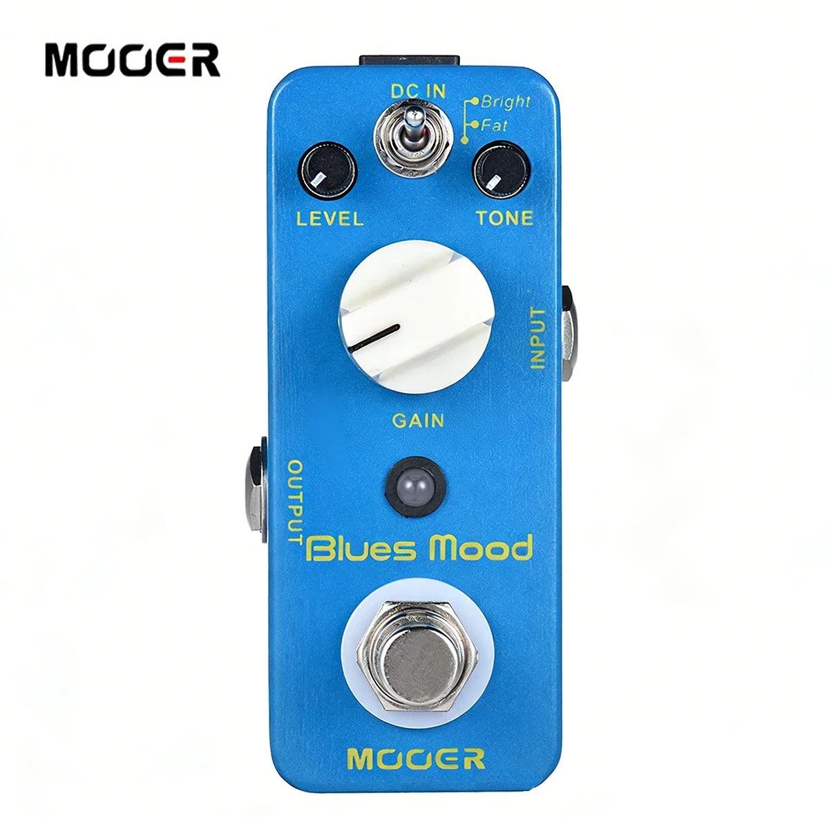 Mooer blue mood overdrive guitar pedal in blue with white knobs true bypass silver metal footswitch and full metal shell