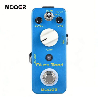 Mooer blue mood overdrive guitar pedal in blue with white knobs true bypass silver metal footswitch and full metal shell