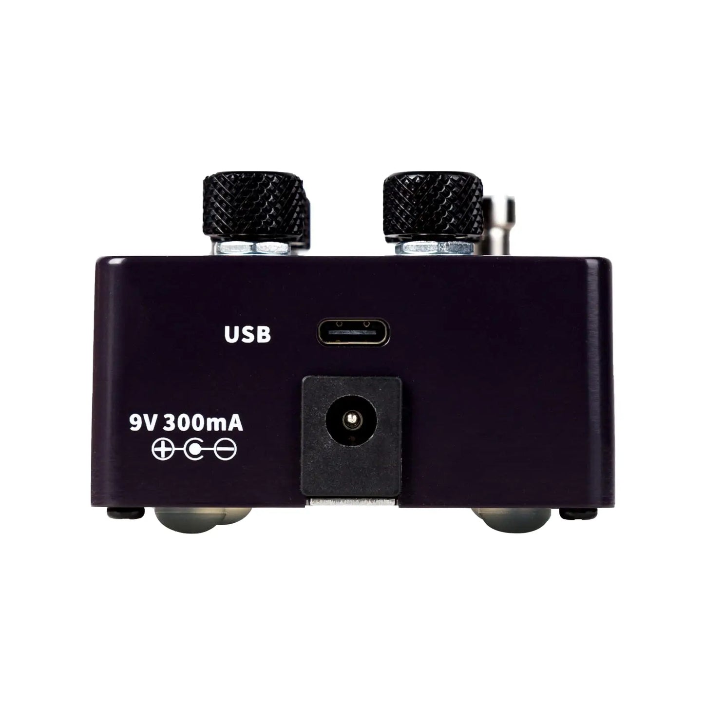 Black rectangular power supply unit with two knobs and usb port for mooer drummer x2 drum machine tap tempo and drum grooves