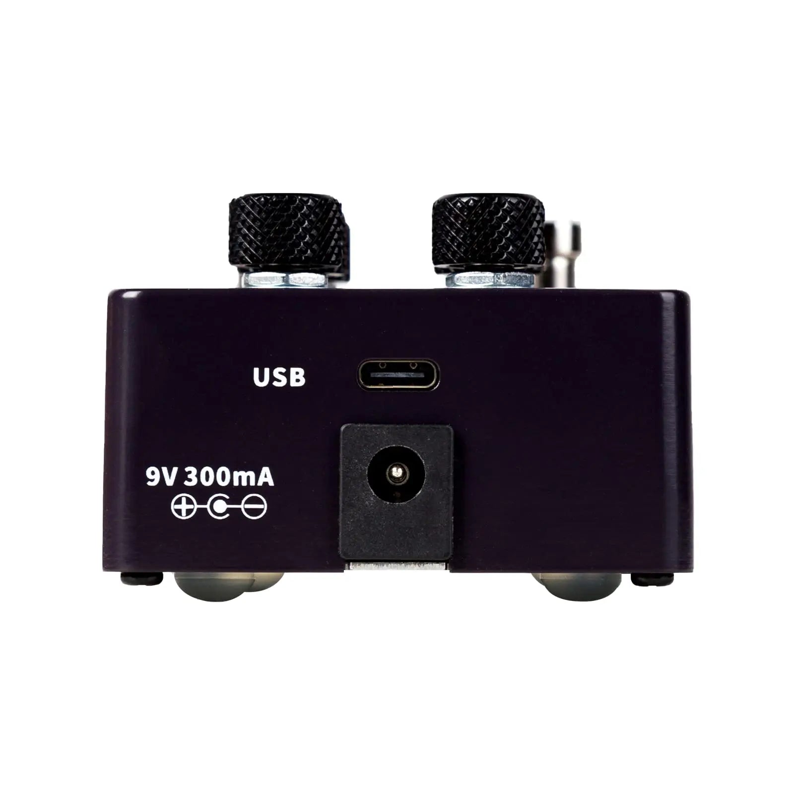 Black rectangular power supply unit with two knobs and usb port for mooer drummer x2 drum machine tap tempo and drum grooves