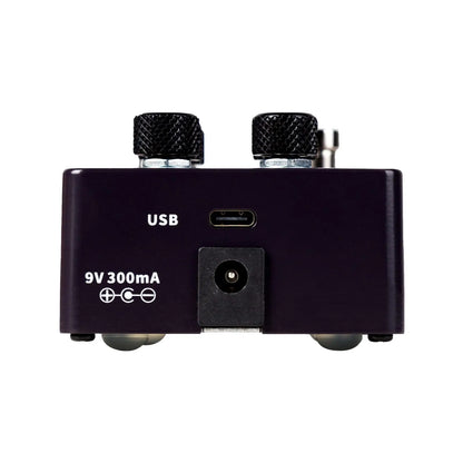 Black rectangular power supply unit with two knobs and usb port for mooer drummer x2 drum machine tap tempo and drum grooves