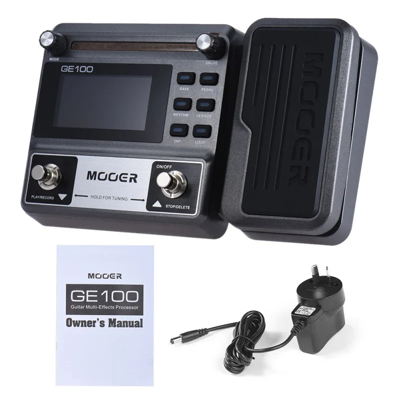 Black mooer ge100 guitar multi-effects processor with digital display knobs foot pedal for loop record tuning and effects