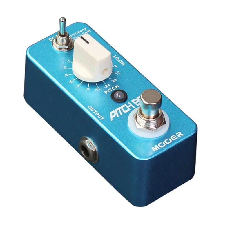 Blue metallic mooer mps1 pitch box polyphonic pitch shifter with white knob and silver footswitch pedal for guitar and bass