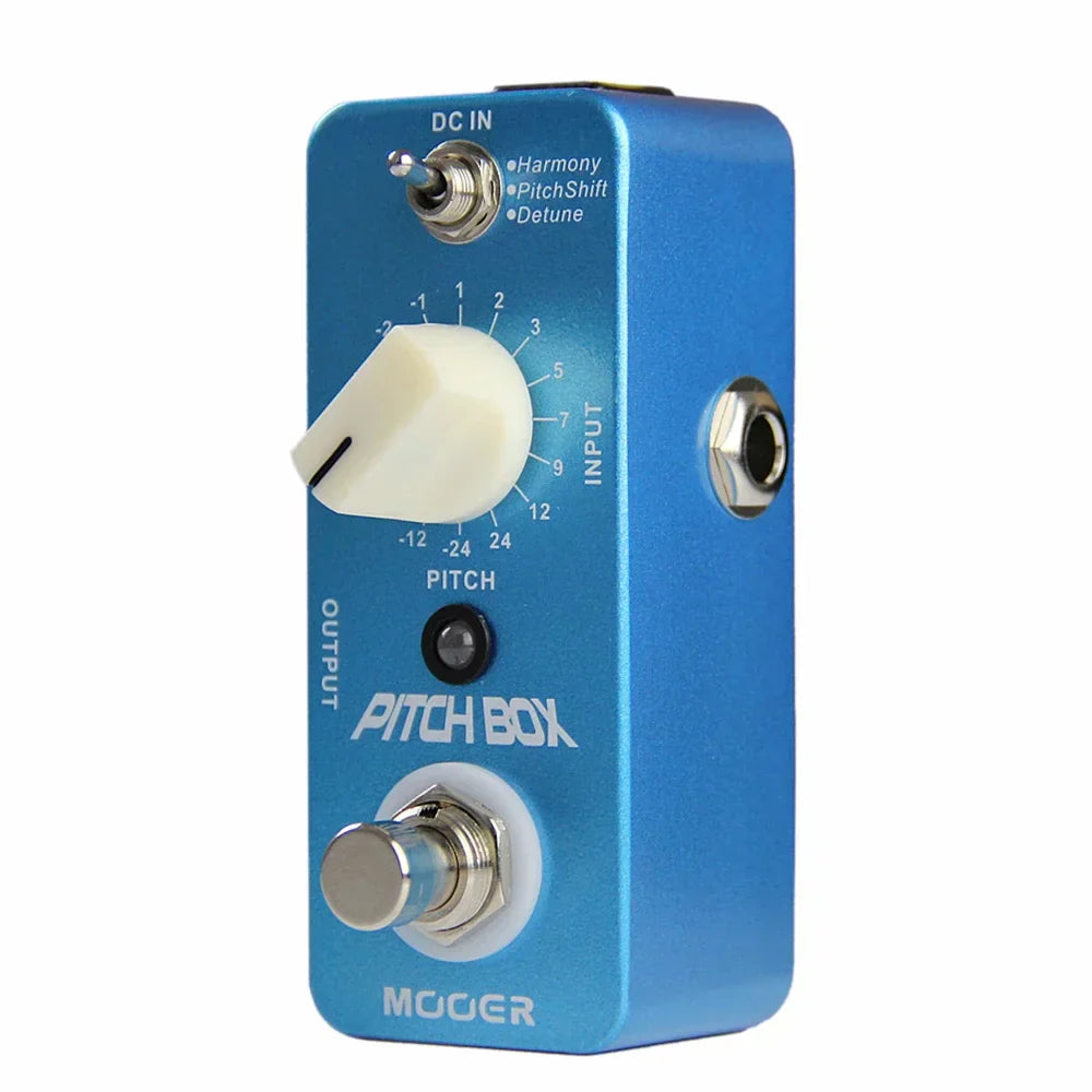 Blue mooer mps1 pitch box polyphonic pitch shifter pedal with cream knob and silver metal inputs for guitar bass