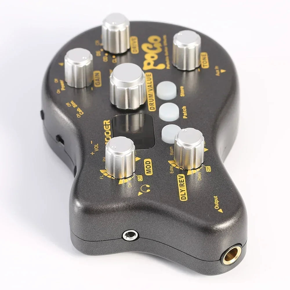 Mooer PE50 pogo black guitar effect pedal with 15 effect types silver knobs and gold lettering multi effect processor
