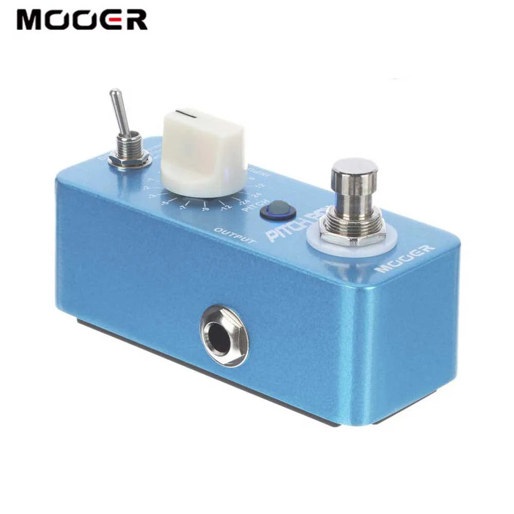 Blue mooer pitch box effect pedal with white knob silver toggle switch footswitch true bypass pitch shift features