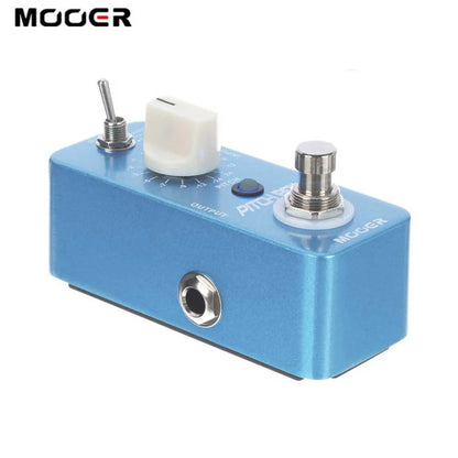 Blue mooer pitch box effect pedal with white knob silver toggle switch footswitch true bypass pitch shift features