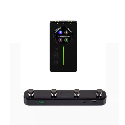 Black rectangular mooer prime p1 smart multic-effect guitar pedal with touchscreen and foot pedal for drum machine use