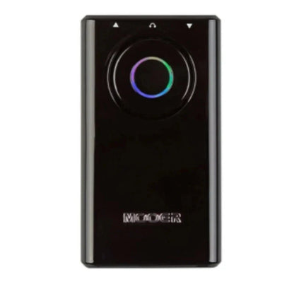 Black mooer prime p1 guitar pedal with circular rgb led light ring and directional buttons for drum machine and bass guitar use