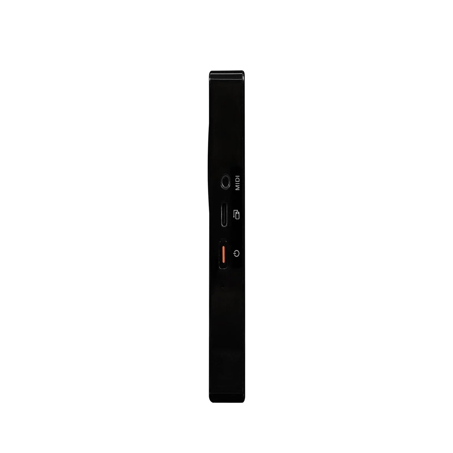 Black glossy mooer prime p2 pedal back with usb-c and midi ports for stereo amp simulation and loop recording drum use