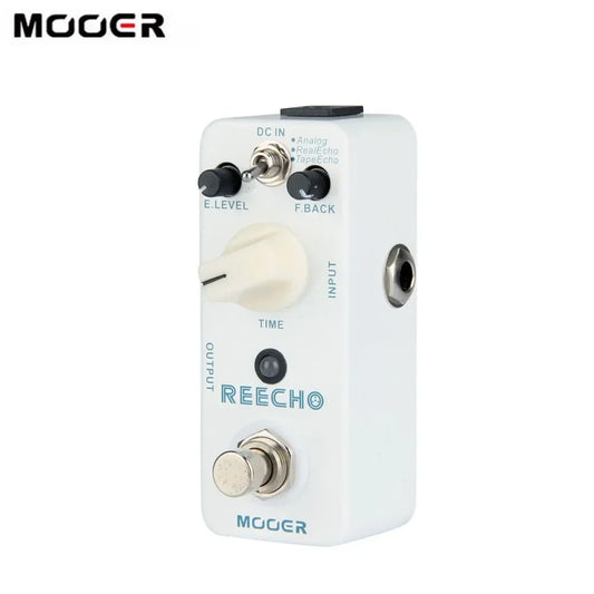 White mooer reecho micro digital delay effect pedal with cream time knob featuring tape echo and true bypass for guitar
