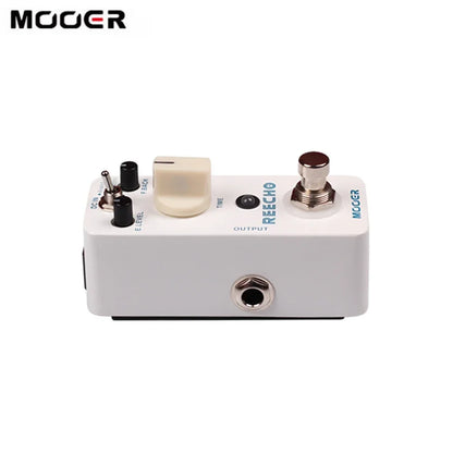 White mooer reecho micro digital delay effect pedal with true bypass and tape echo modes for electric guitar use