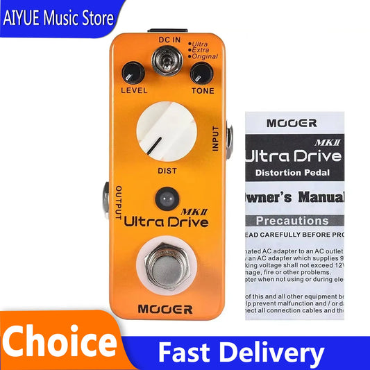Orange Mooer Ultra Drive MKII pedal distortion synthesizer with true bypass full metal shell and white knobs