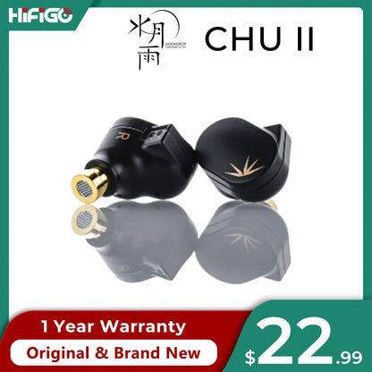 Black moondrop chu ii in-ear monitors with gold accents bamboo leaf design alloy composite diaphragm earphone iems interchangeable cable