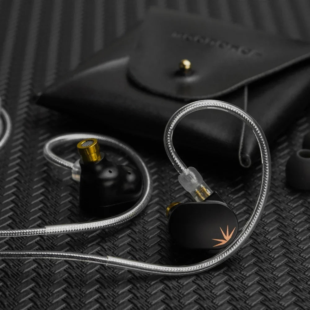 Black moondrop chu earphone iems interchangeable cable with alloy composite diaphragm and orange starburst logo
