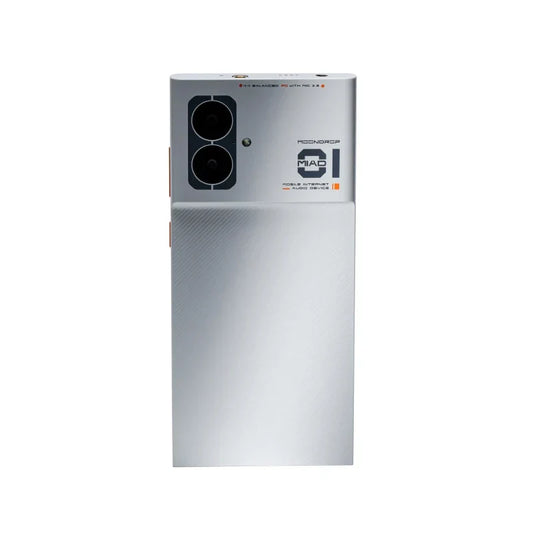 Silver moondrop miad01 5g mobile audio device music player with dual circular camera lenses and brushed metal finish
