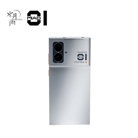 Silver metallic moondrop miad01 5g mobile phone back with dual-camera module and miad01 branding audio device music