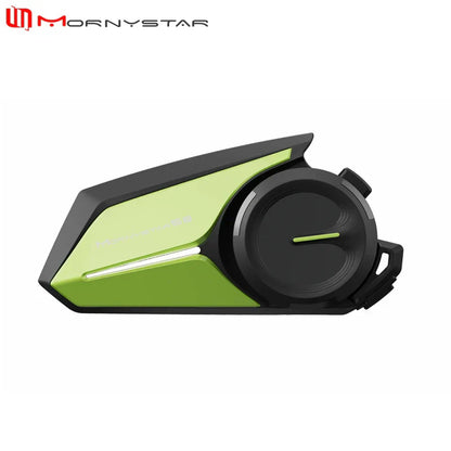 Mornystar s8 intercom motorcycle helmet headset in sleek black and lime green designed for type beat music sharing