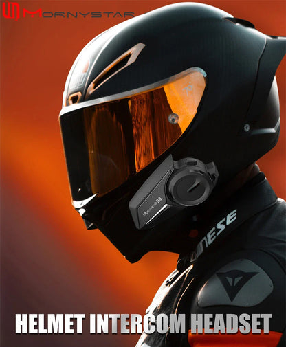 Black mornystar s8 intercom motorcycle helmet headset with sleek design and orange-tinted visor for type beat music