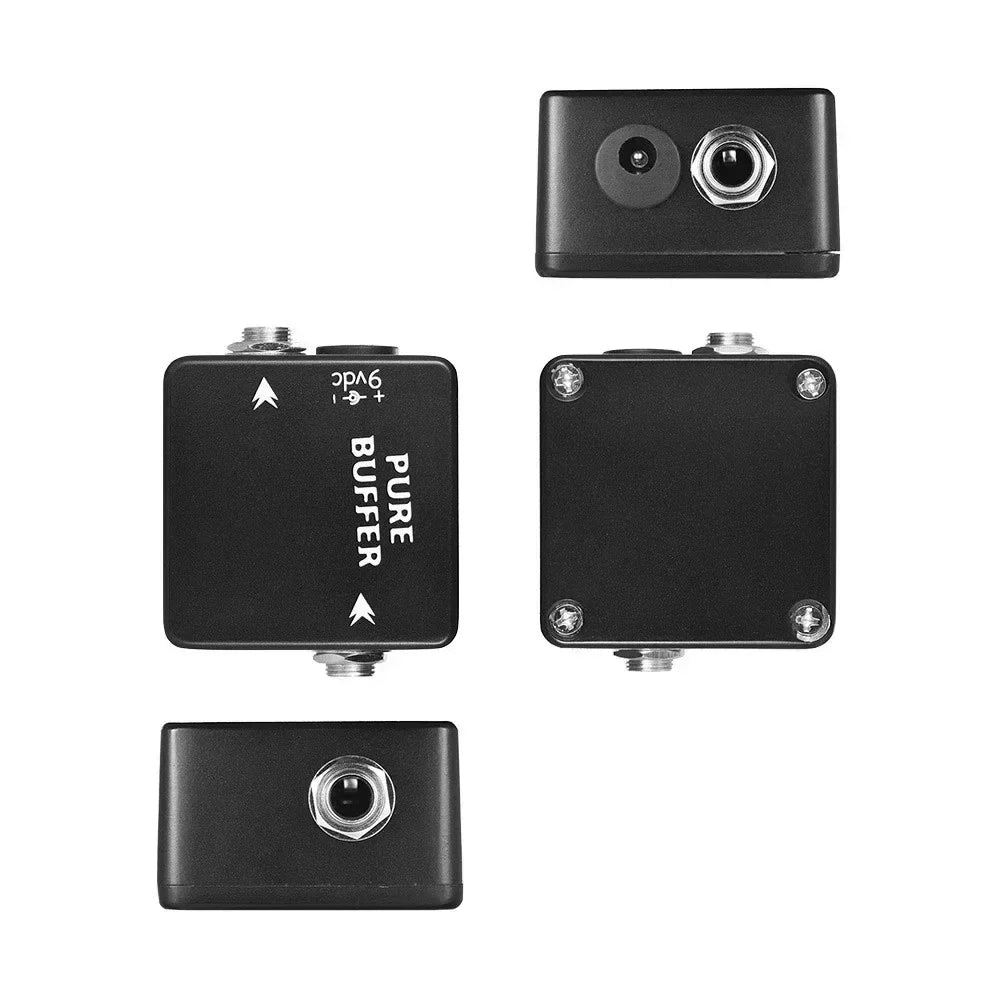 Black rectangular mosky audio pure buffer effect pedal with silver jacks and full metal shell for guitar signal buffering