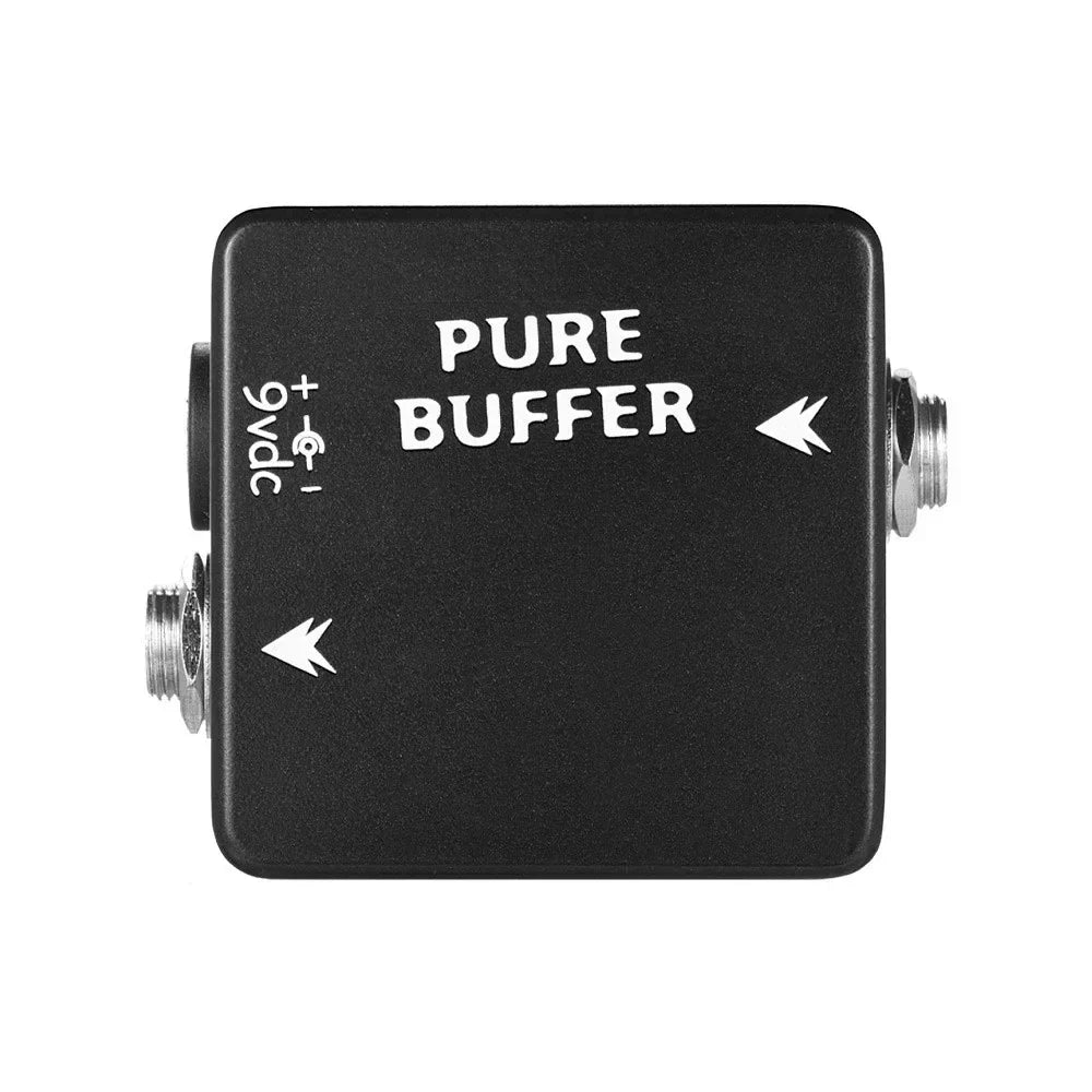 Mosky audio pure black full metal shell buffer effect pedal with silver jacks and 9vdc power input for guitar use