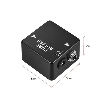 Black rectangular mosky audio pure buffer effect pedal with silver jacks and white labeling full metal shell