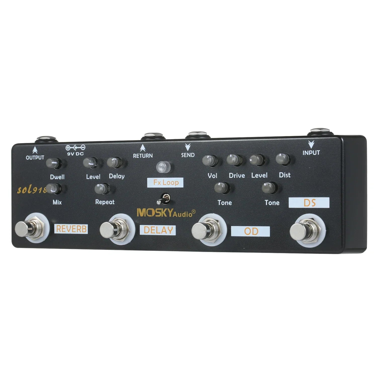 Black mosky audio sol918 multi effect pedal with effects distortion overdrive and overdrive delay reverb for guitar