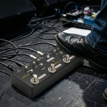 Mosky audio sol918 multi effect pedal with black casing silver footswitches effects distortion overdrive delay reverb for guitarists