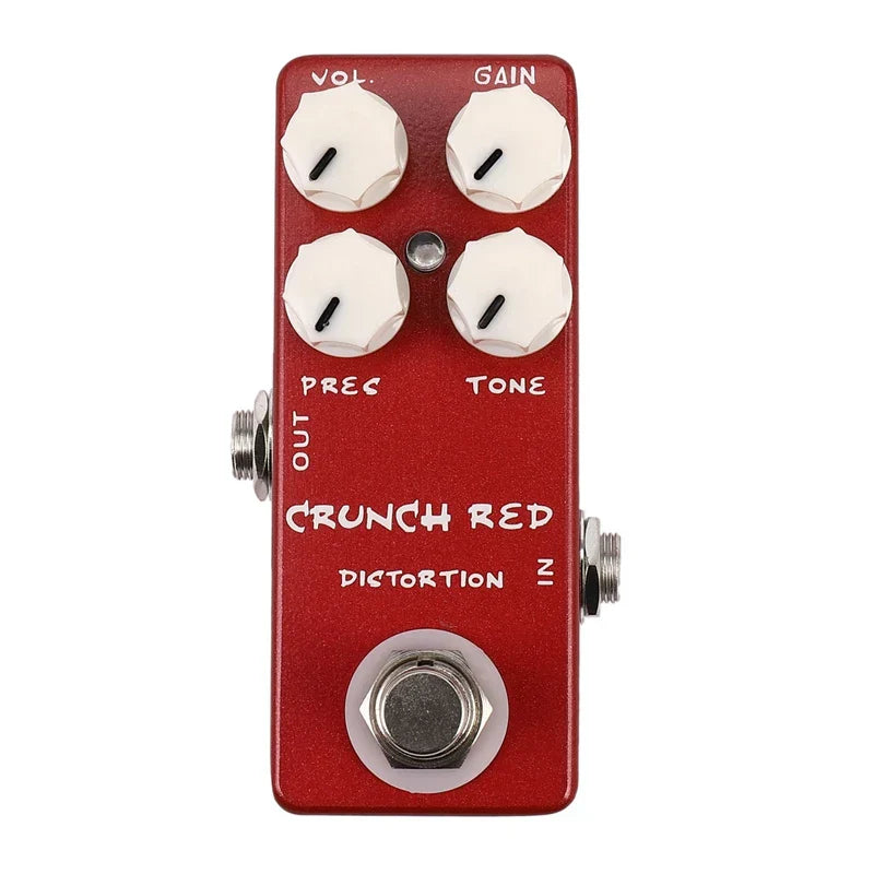 Red metal mosky mini guitar pedal with white knobs and silver footswitch for crunch red distortion guitar effects