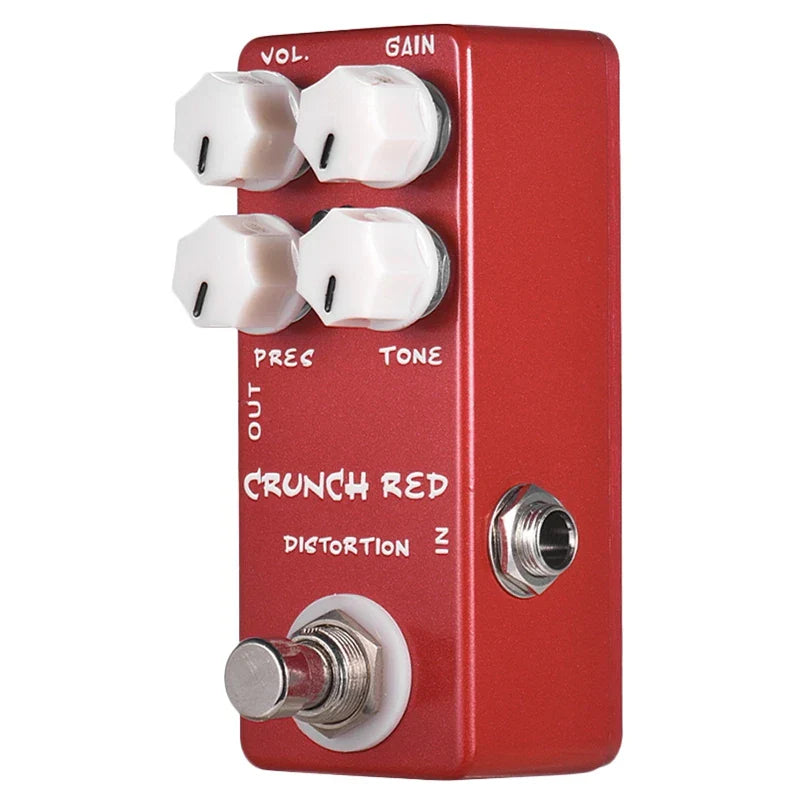 Red metal mosky mini guitar crunch red distortion guitar pedal with white knobs and silver footswitch true bypass shell
