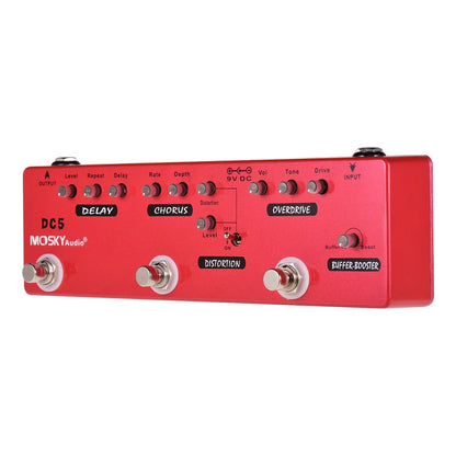 Red moskyaudio dc5 professional multi effects pedal with delay chorus distortion overdrive booster for guitar players