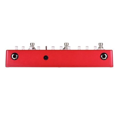 Red rectangular MOSKYAUDIO DC5 professional multi effects guitar pedal with six silver footswitches and delay chorus distortion features